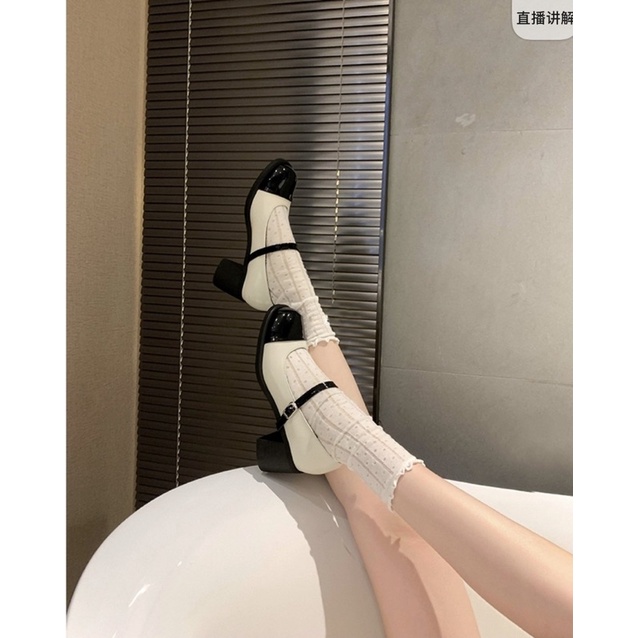 Giày mary jane mũi đen - đế cao 6 phân - giày da mềm - CÓI SHOES