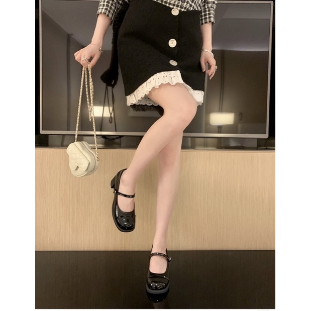 Giày mary jane mũi đen - đế cao 6 phân - giày da mềm - CÓI SHOES