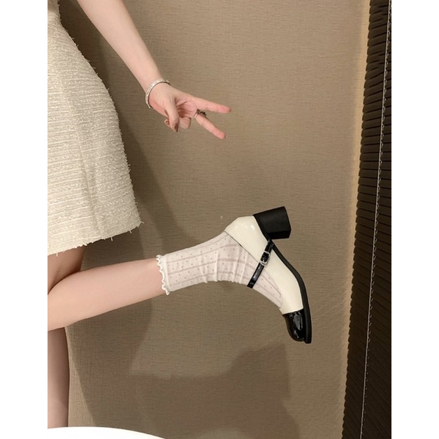 Giày mary jane mũi đen - đế cao 6 phân - giày da mềm - CÓI SHOES