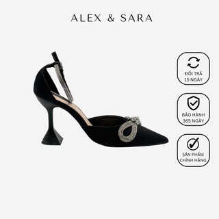 Giày cao gót 8cm sandal bít mũi mũi nhọn thắt nơ đính đá cao cấp Adele thiết kế sang trọng bắt mắt ALEX & SARA| AL09