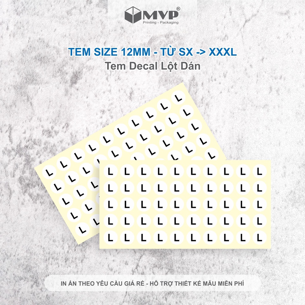 100 Tem nhãn size quần áo từ XS, S, M, L, XL, XXL, XXXL, nhãn dán decal hình tròn nhiều size