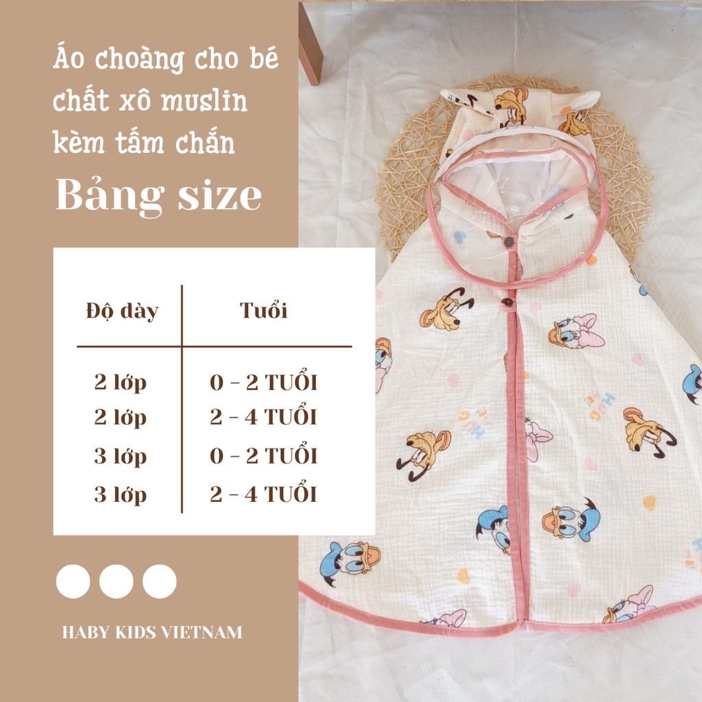 Áo choàng cho bé chất xô muslin có tấm chắn giọt bắn HABY KIDS