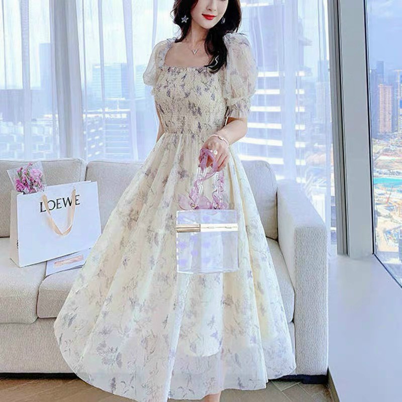Đầm voan hoa tay phồng xếp ly 2 lớp dáng xòe đáng yêu công chúa [850]