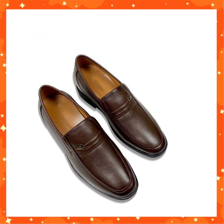 Giày Tây Nam Trung Niên Da Bò Thật Cao Cấp Mũi Tròn Tặng Bố Đế Khâu Tăng Chiều Cao