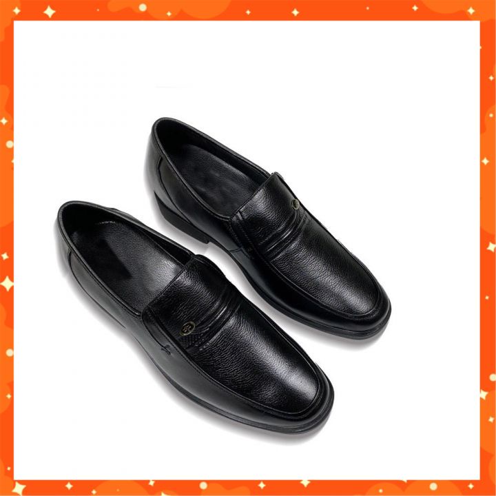 Giày Tây Nam Trung Niên Da Bò Thật Cao Cấp Mũi Tròn Tặng Bố Đế Khâu Tăng Chiều Cao