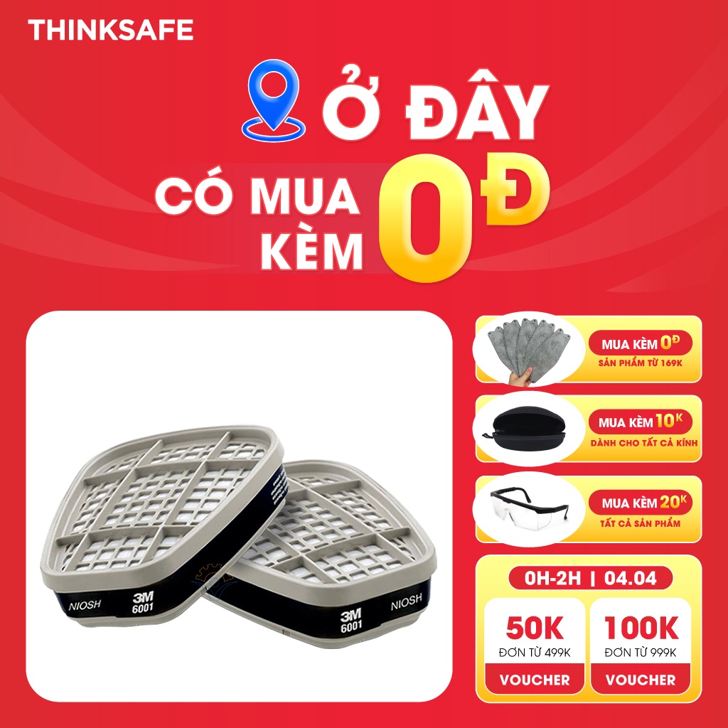 Phin lọc 3M 6001, lọc hơi hữu cơ xăng dầu phun sơn, chống độc, lọc bụi siêu mịn, xịt sơn, vô cơ -