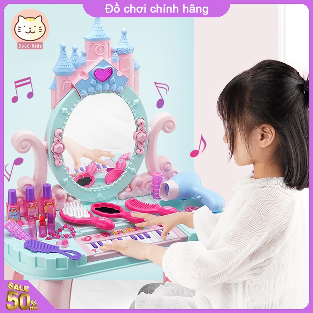 Đồ chơi trẻ em bàn trang điểm, đàn piano phát nhạc kèm ghế ngồi, quà tặng cho bé hoá trang thành những công chúa nhỏ.