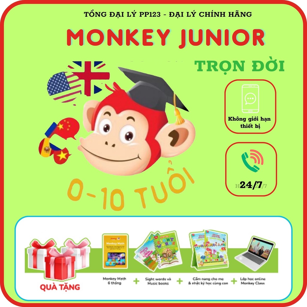 Monkey Junior Trọn đời Kèm quà (cho bé từ 0-10t)