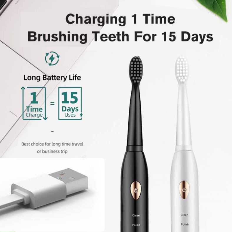 Bàn Chải Điện Sóng SIêu Âm 5 Chế Độ Làm Sạch Sâu Hiệu Qủa, Bàn Chải Đánh Răng Điện - Tặng kèm 4 đầu bàn chải