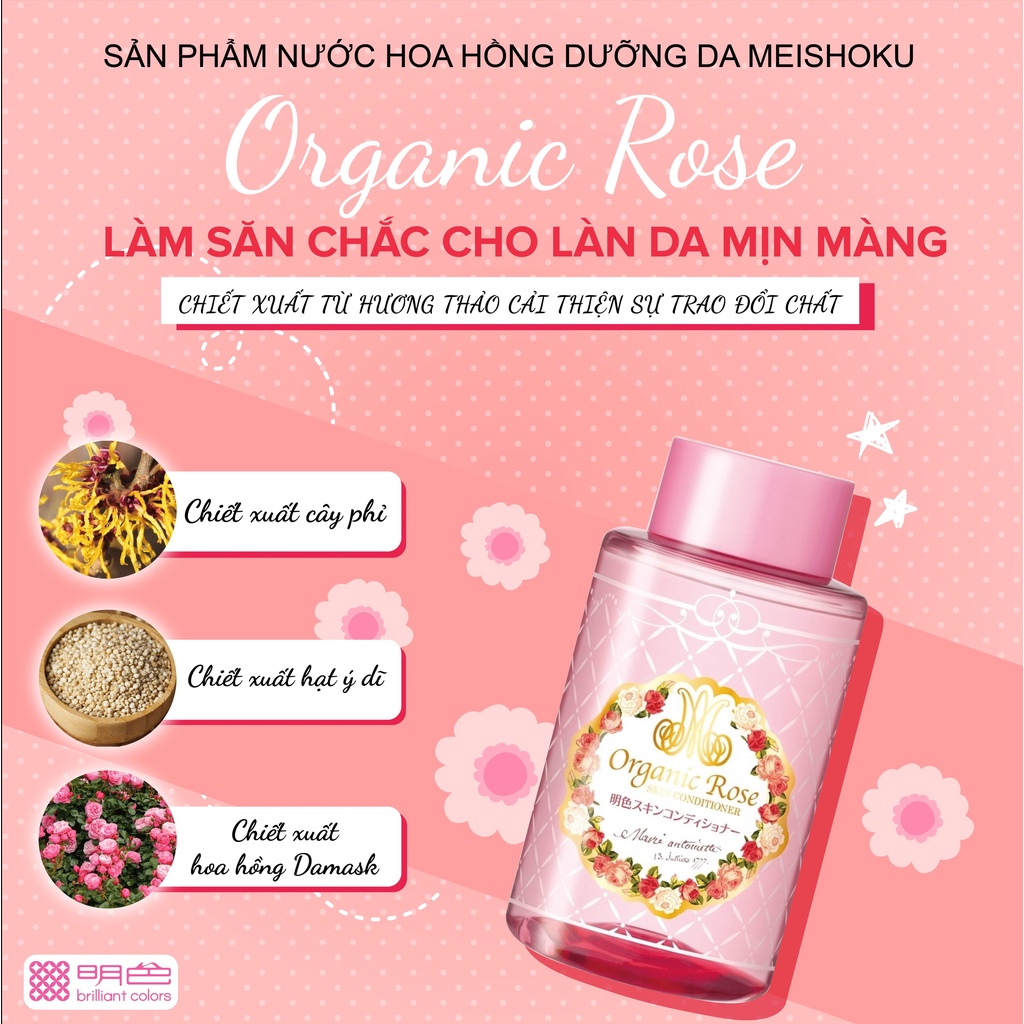 Nước Hoa Hồng MEISHOKU Organic Rose Hoa Hồng Hữu Cơ Thu Nhỏ Lỗ Chân Lông, Dưỡng Trắng 200ml