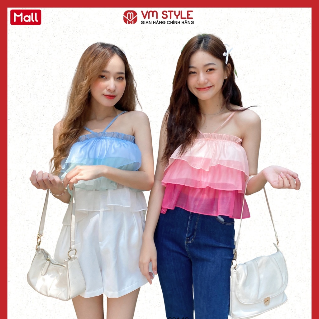 Áo 2 dây voan VMSTYLE đi biển kiểu croptop 3 tầng phối màu 030305 ASU00003 ASU00355