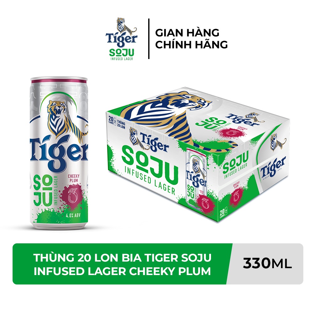 Nồng độ cồn 4% - Thùng 20 Lon Bia Tiger Soju Infused Lager Cheeky Plum (vị Soju Mận) 330ml/Lon