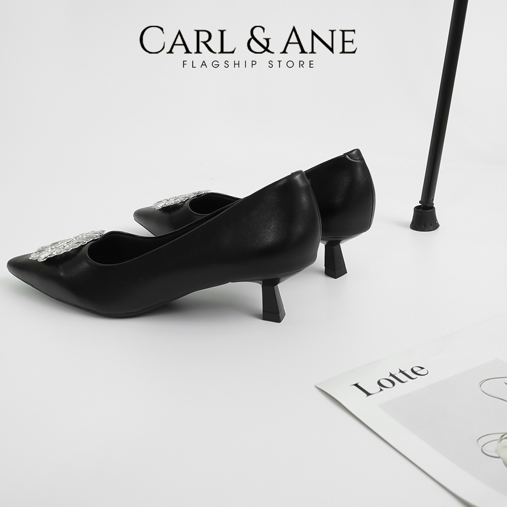 Carl & Ane - Giày cao gót mũi nhọn đính đá sang trọng dự tiệc cao 4cm màu đen - WD005