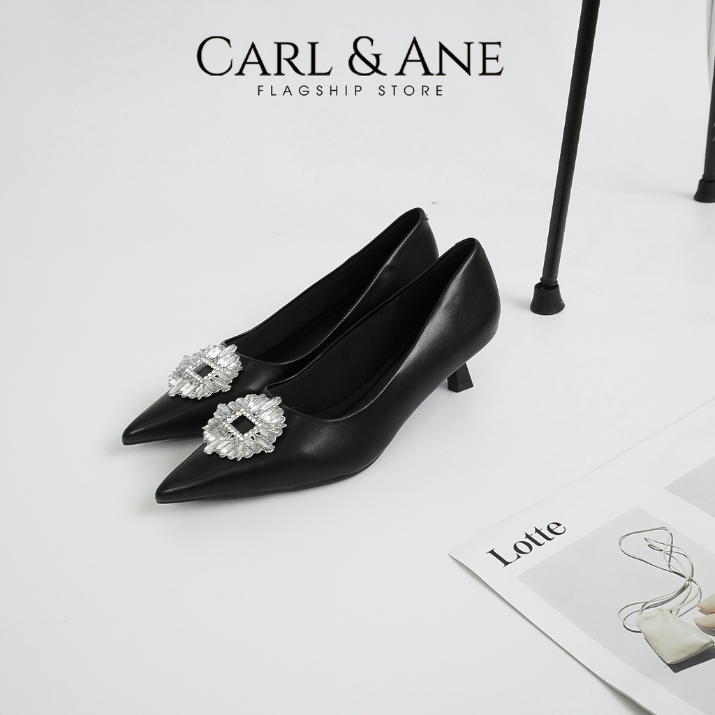 Carl & Ane - Giày cao gót mũi nhọn đính đá sang trọng dự tiệc cao 5cm màu trắng - WD005