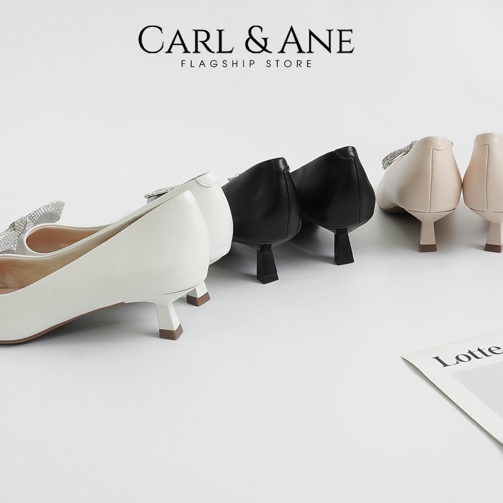 Carl & Ane - Giày cao gót mũi nhọn đính đá sang trọng dự tiệc cao 4cm màu trắng - WD006