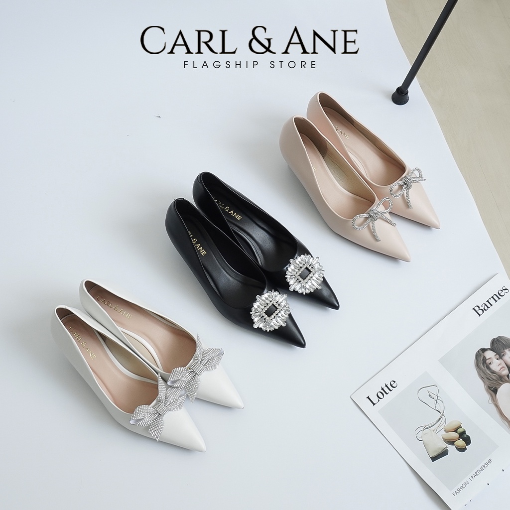 Carl & Ane - Giày cao gót mũi nhọn đính đá sang trọng dự tiệc cao 4cm màu trắng - WD006