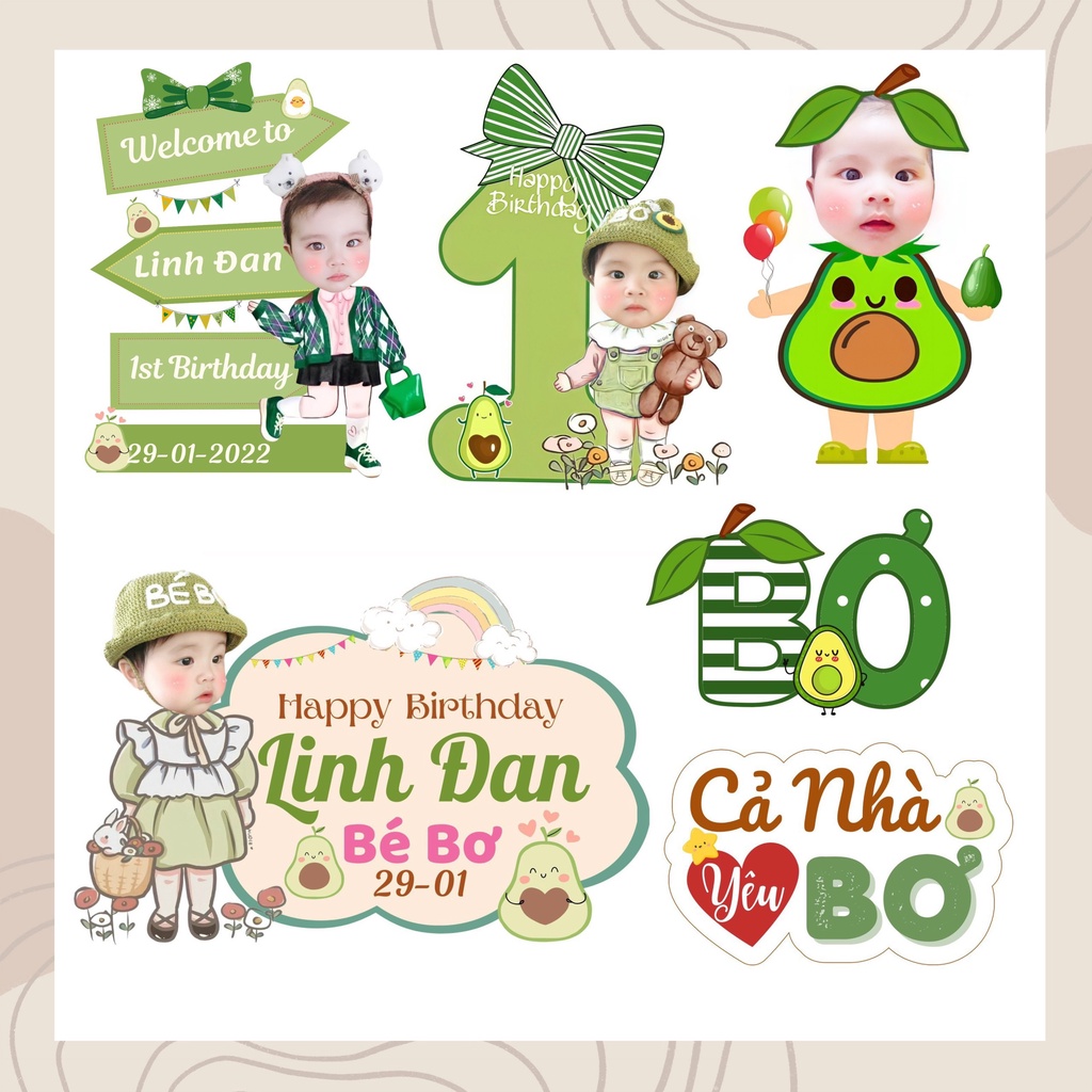 Set Chibi Trang Trí Sinh Nhật Cho Bé Gái 002 chủ đề Bơ