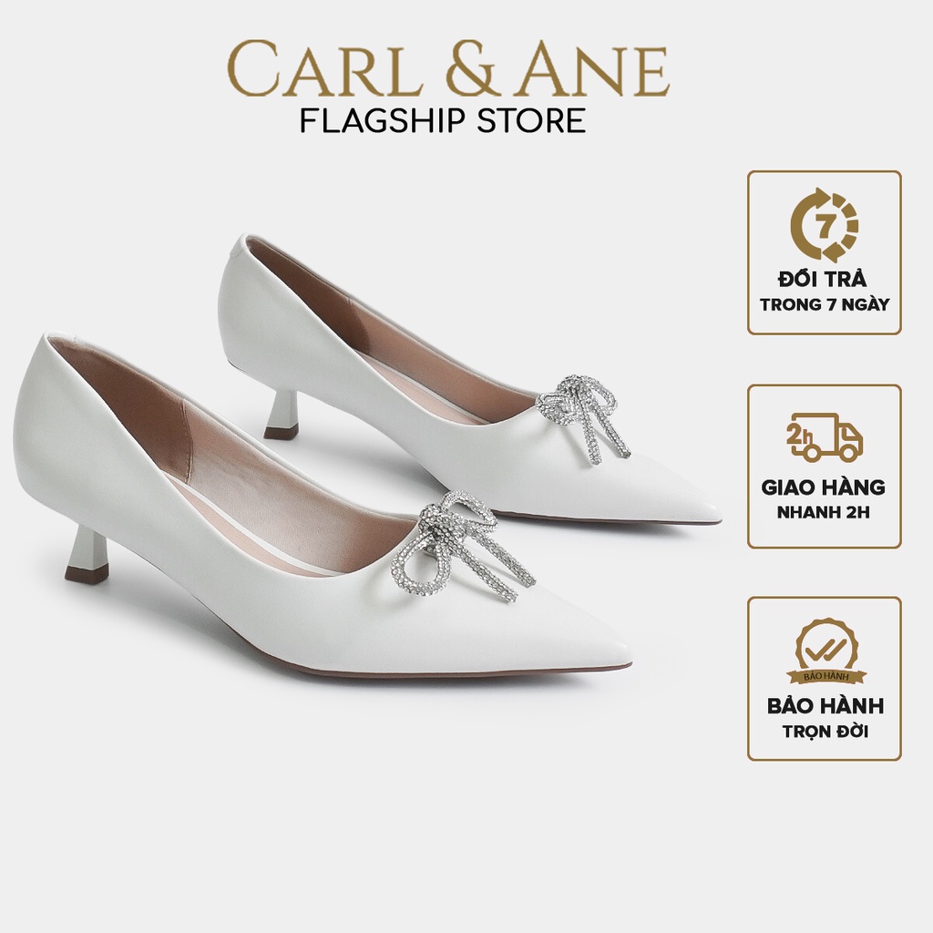 Carl & Ane - Giày cao gót mũi nhọn đính đá sang trọng dự tiệc cao 4cm màu trắng - WD006