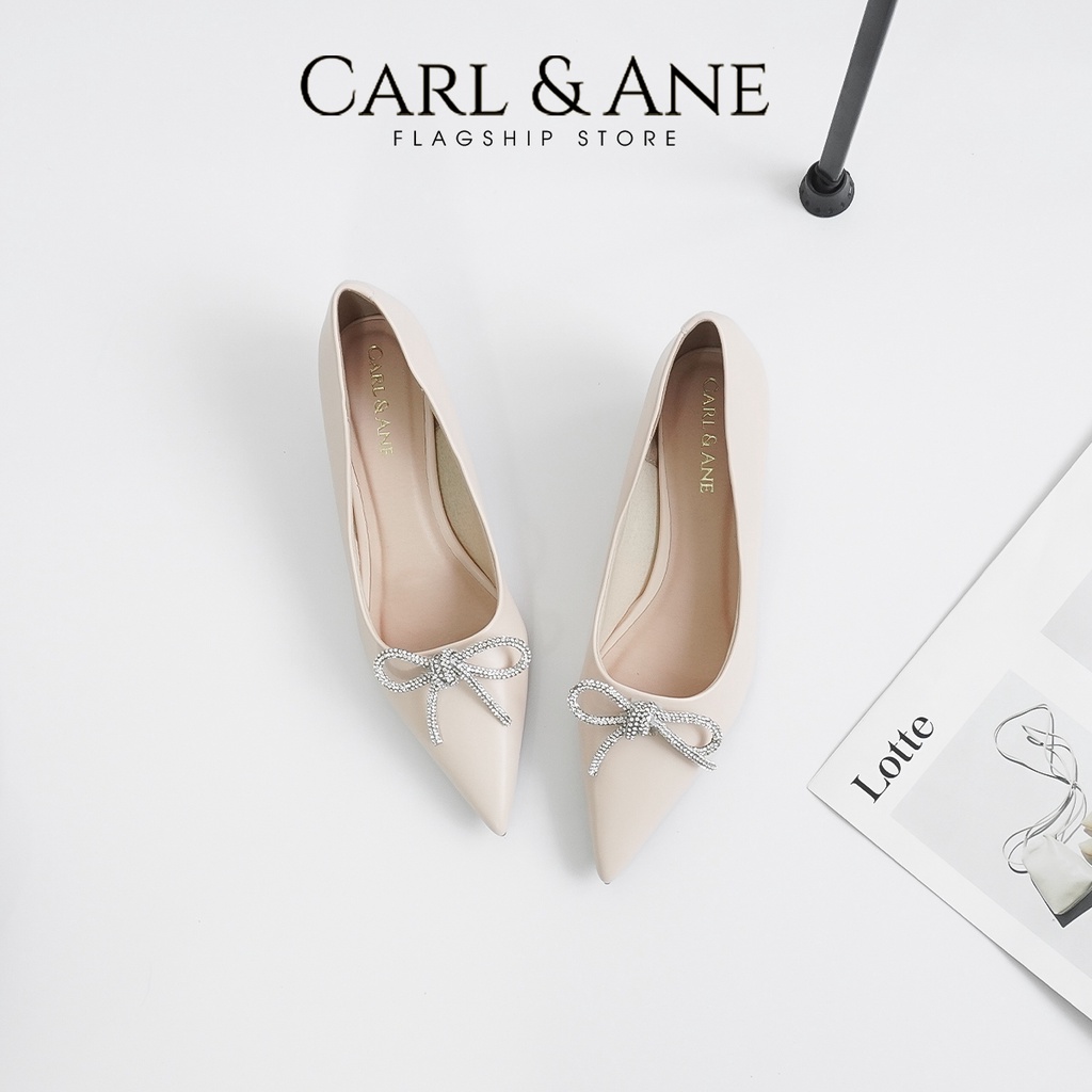Carl & Ane - Giày cao gót mũi nhọn đính đá sang trọng dự tiệc cao 4cm màu trắng - WD006