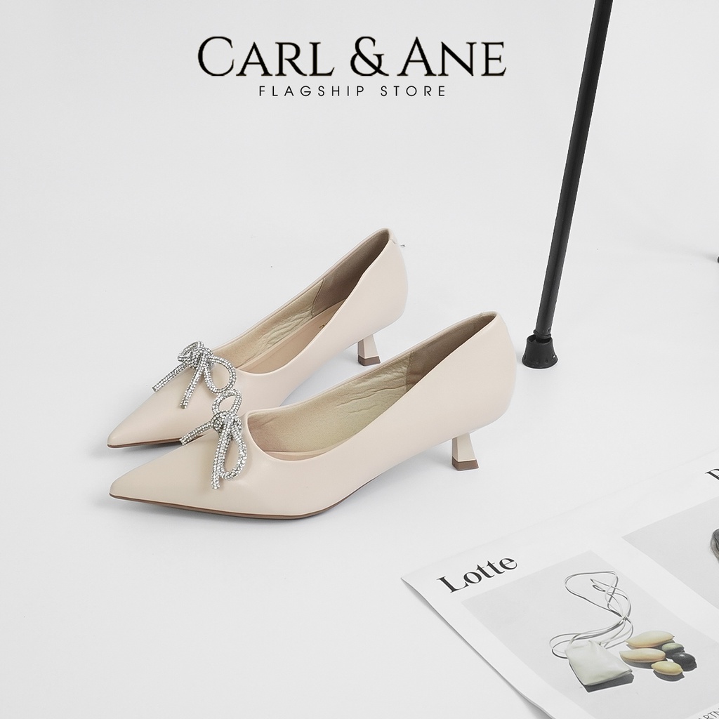 Carl & Ane - Giày cao gót mũi nhọn đính đá sang trọng dự tiệc cao 4cm màu trắng - WD006