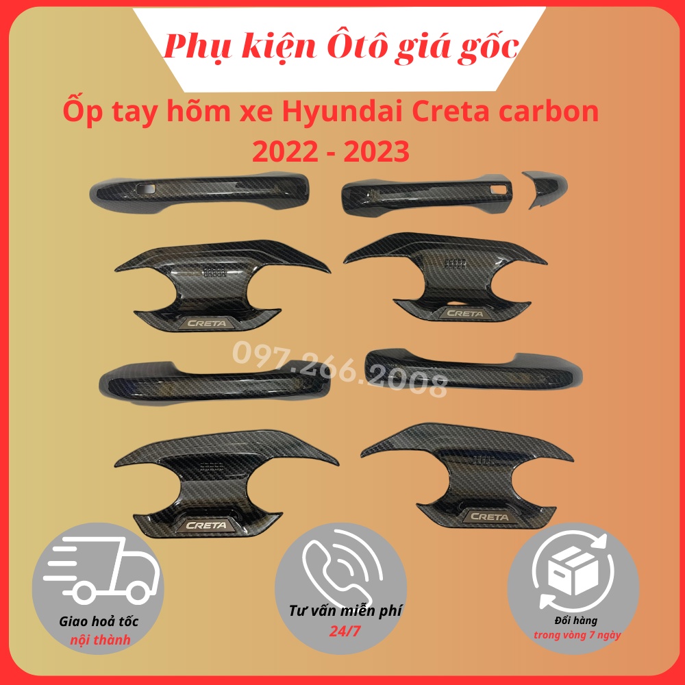 Ốp tay nắm, hõm cửa xe Huyndai Creta 2022- 2023 nhưa vân cacbon cao cấp