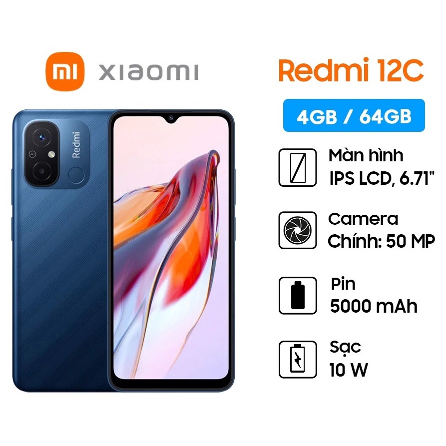 Điện thoại Xiaomi Redmi 12C Ram 4G/64G pin 5000mAh- Hàng Chính Hãng