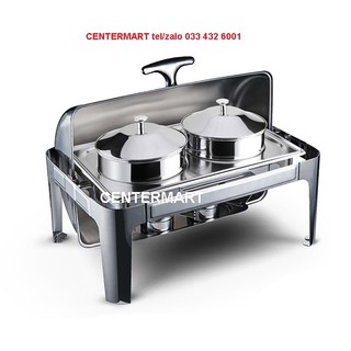 Nồi hâm súp (soup, cháo, lẩu) buffet chữ nhật 2 hũ inox cao cấp - nắp trùm 180 độ - inox dầy