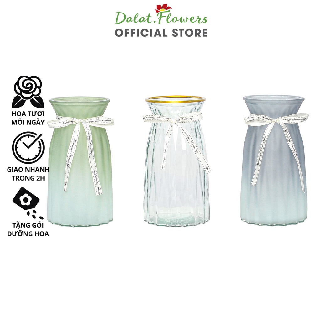 Bình thủy tinh thắt nơ dáng đầm (20cm) Dalat.flowers - Lọ cắm hoa trang trí nhà cửa, văn phòng