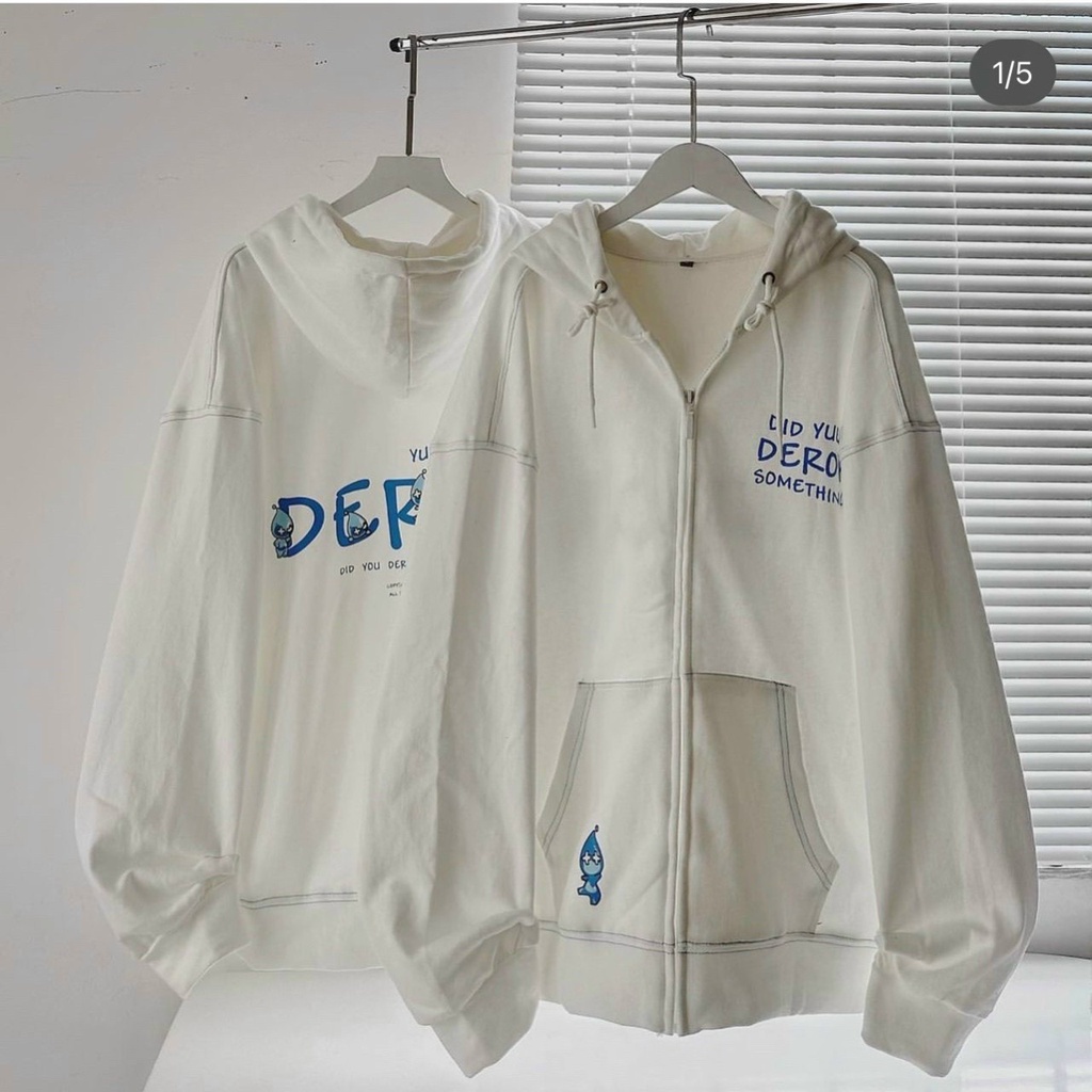 Áo Khoác Hoodie Nam Nữ Logo In DEROR Nón 2 Lớp Có Khoen Che Nắng Chống Mưa Cực Thích TP