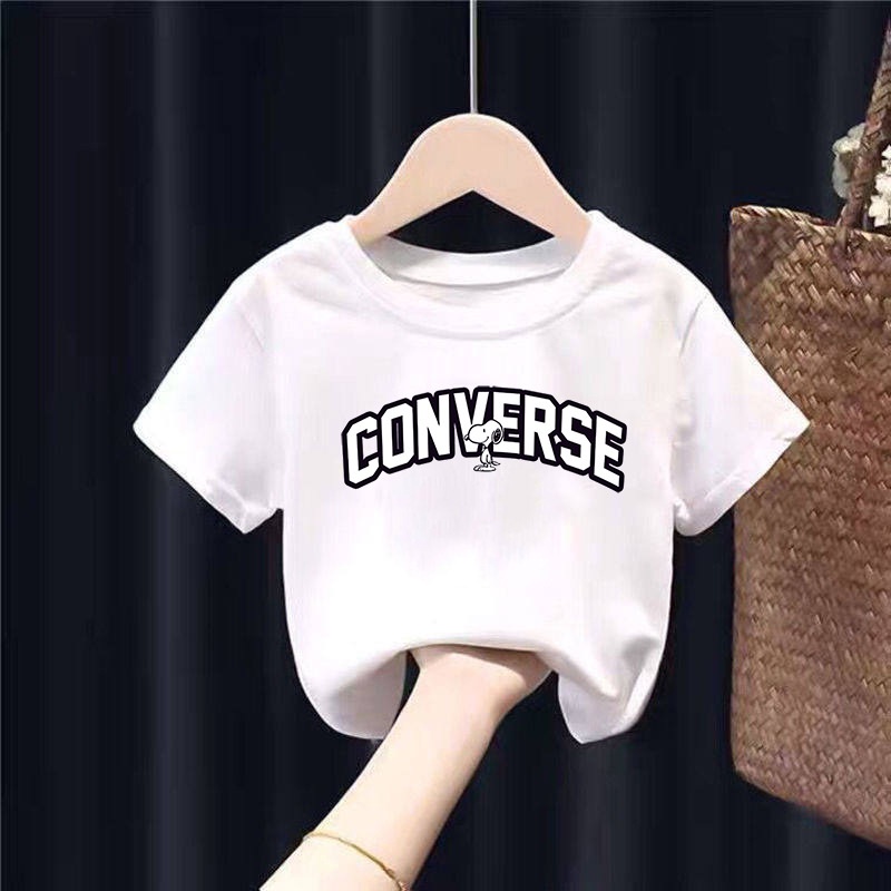 Áo phông cộc tay in chữ convere 4 màu  xanh, trắng , đen, đỏ cho bé trai bé gái