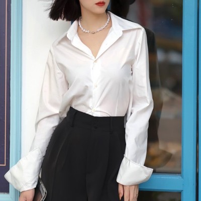 Áo sơ mi nữ 4LOVA dài tay form rộng tay dài kiểu sơmi Croptop màu trắng đẹp thời trang công sở đi họcEVA121