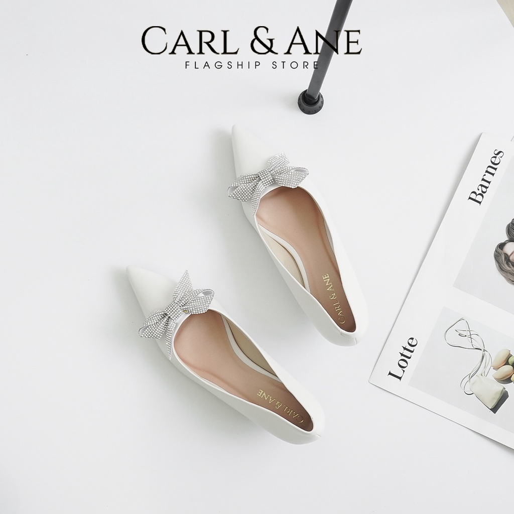 Carl & Ane - Giày cao gót mũi nhọn đính đá sang trọng dự tiệc cao 5cm màu trắng - WD007