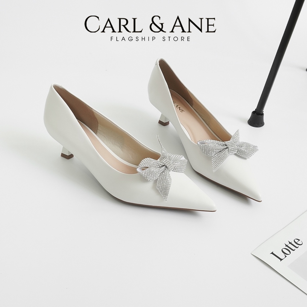 Carl & Ane - Giày cao gót mũi nhọn đính đá sang trọng dự tiệc cao 5cm màu trắng - WD007