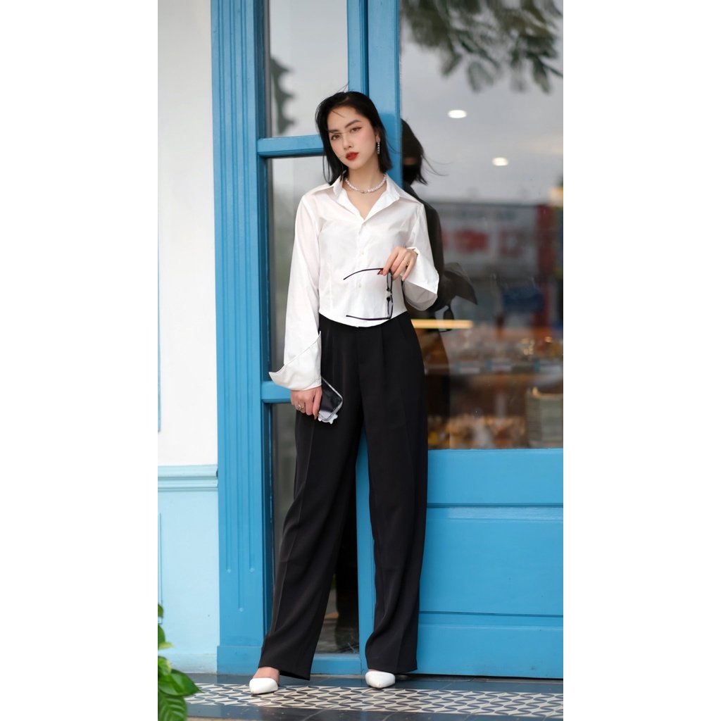 Quần tây ống rộng nữ dáng suông công sở đi học basic 4LOVA Culottes dài một cúc cạp cao tôn dáng vải mango cao cấp