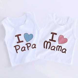 Áo thun ba lỗ chất cotton I PAPA -MAMA cho bé trai bé gái