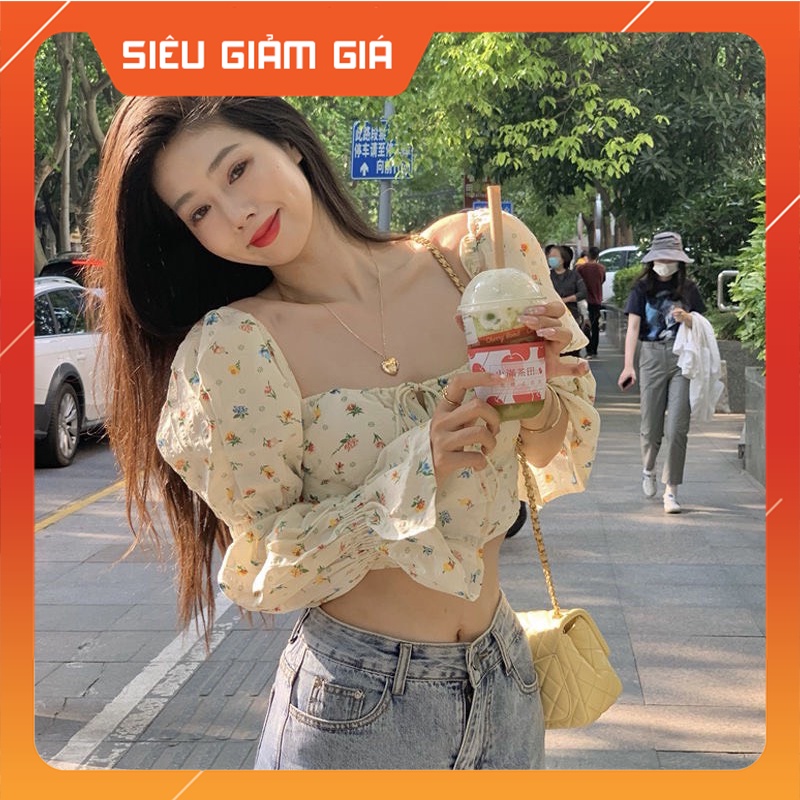 Áo Kiểu Nữ Croptop Hoa Nhí Cổ Vuông Tay Phồng Tiểu Thư M2976 - Teen888
