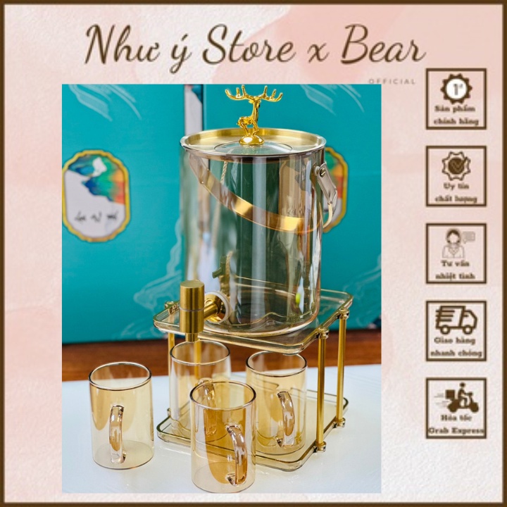 Bình Nước Thuỷ Tinh Borosilicate Kèm Kệ Mạ Vàng-Sang Trọng Tinh Tế -Như Ý Store
