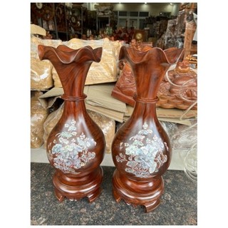 Cặp Lục Bình Gỗ Lim Cẩn Hoa
