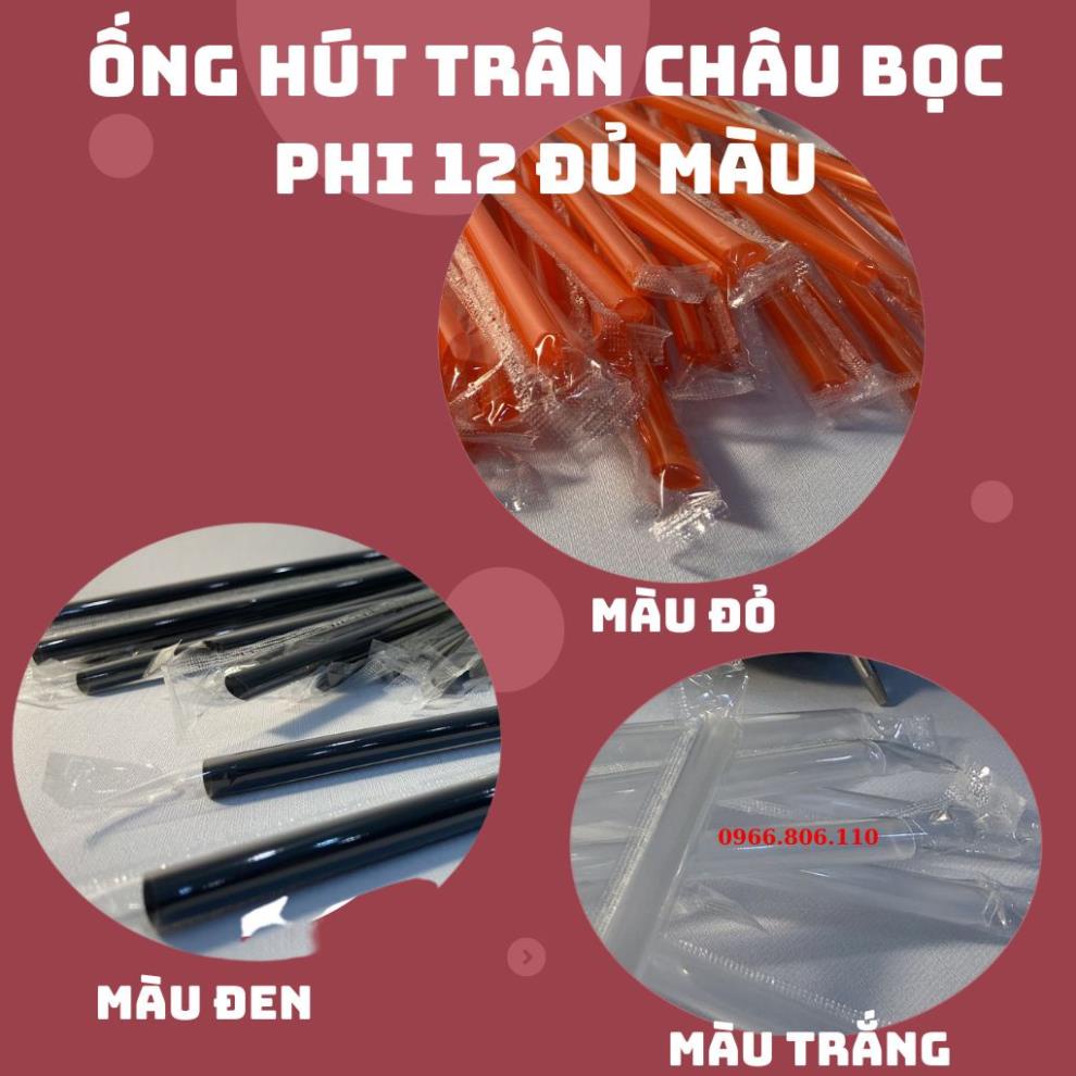 [50 Chiếc] Ống Hút Chân Trâu Bọc Đen Phi 12  Đen + Trắng + Đỏ