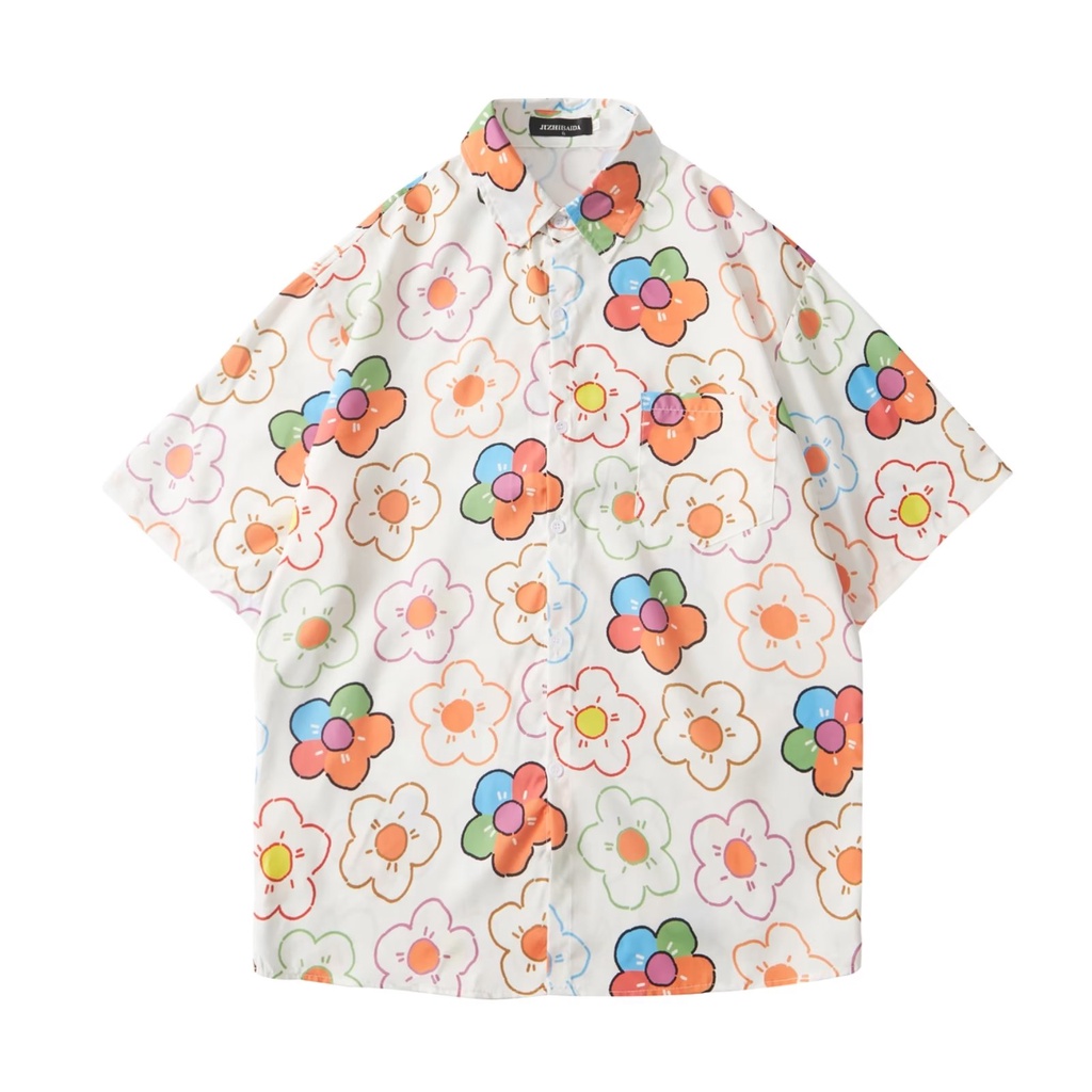 ♞AFF LIGA♞ Áo Sơ Mi In Hình Cây Cỏ Bãi Biển Haraju Chao Thời Trang Mùa Hè Trẻ Trung Giản Dị Dành Cho Cặp Đôi