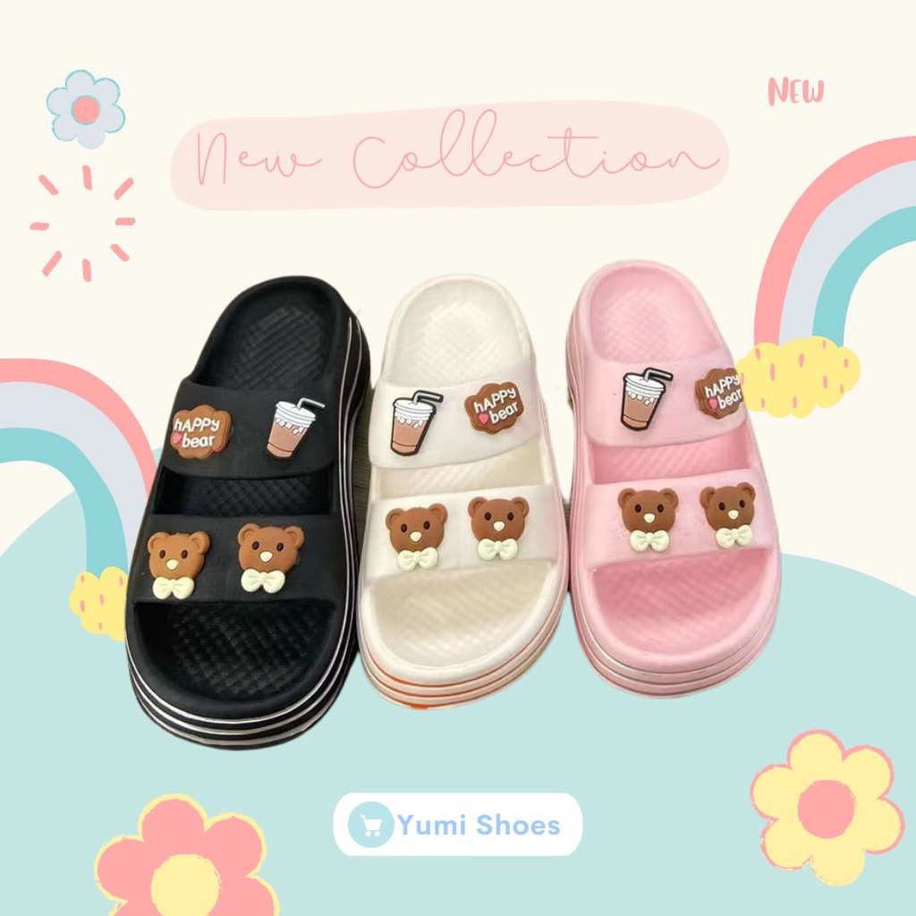 Dép bánh mì nâng đế hai quai ngang 5 phân hình chibi gắn sticker chất eva siêu nhẹ