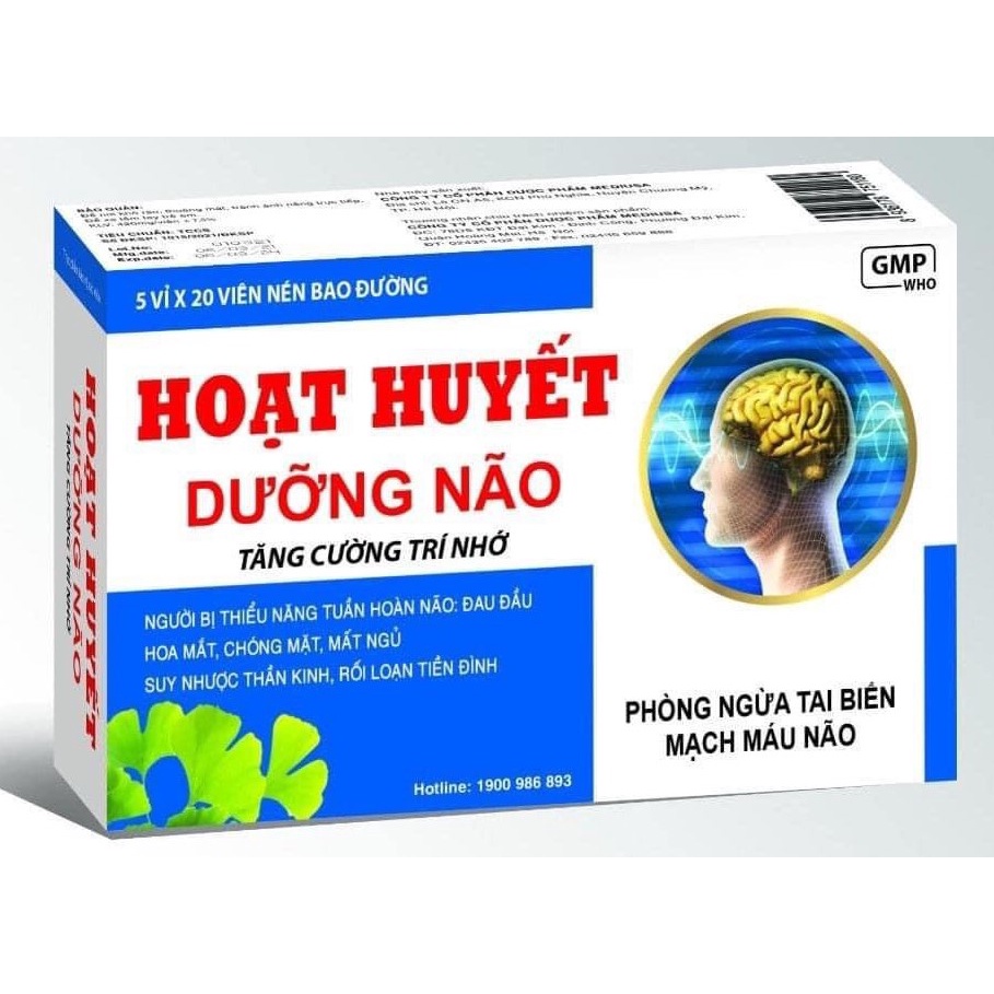 Hoạt Huyết Dưỡng Não giảm đau đầu, hoa mắt, chóng mặt - Hộp 100 viên