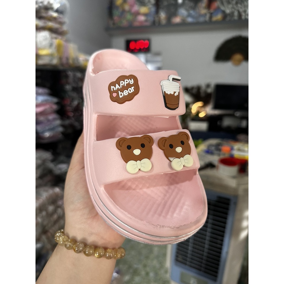 Dép bánh mì nâng đế hai quai ngang 5 phân hình chibi gắn sticker chất eva siêu nhẹ