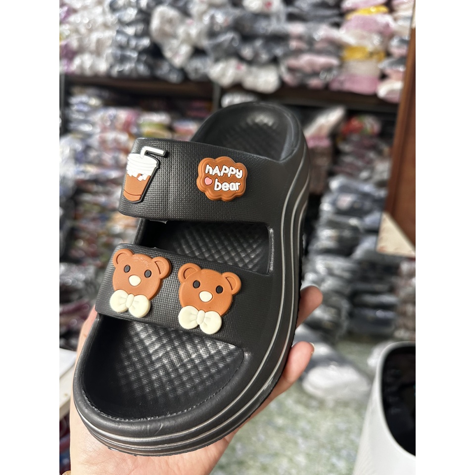 Dép bánh mì nâng đế hai quai ngang 5 phân hình chibi gắn sticker chất eva siêu nhẹ