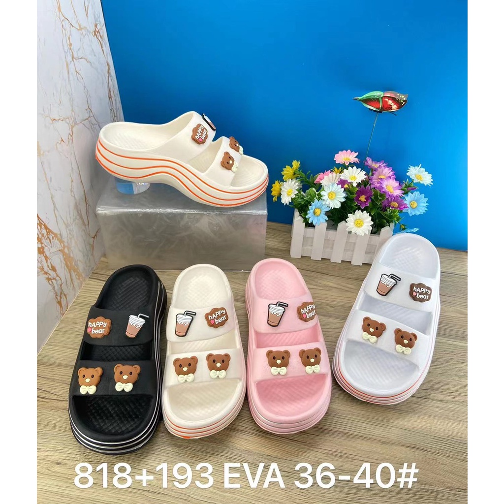 Dép bánh mì nâng đế hai quai ngang 5 phân hình chibi gắn sticker chất eva siêu nhẹ