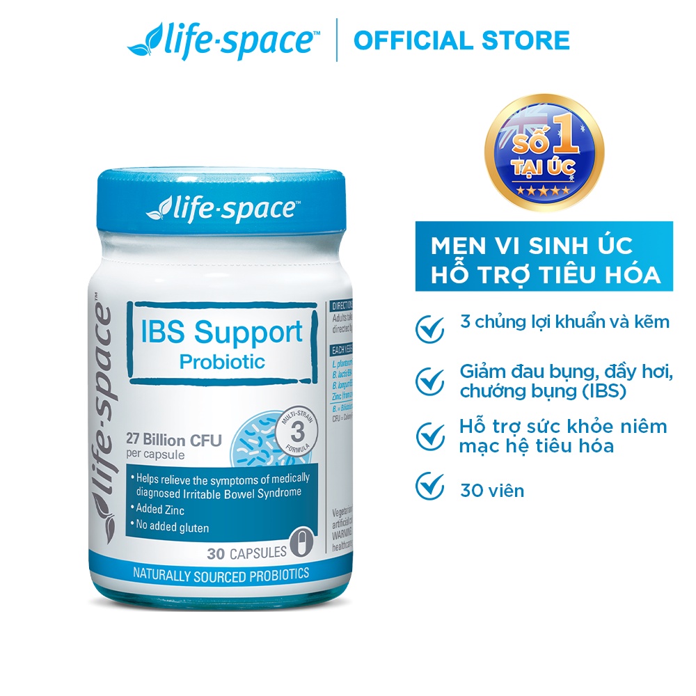 [MUA 1 TẶNG 1] - Men vi sinh Life Space IBS Support cải thiện hội chứng ruột kích thích cho người lớn lọ 30 viên