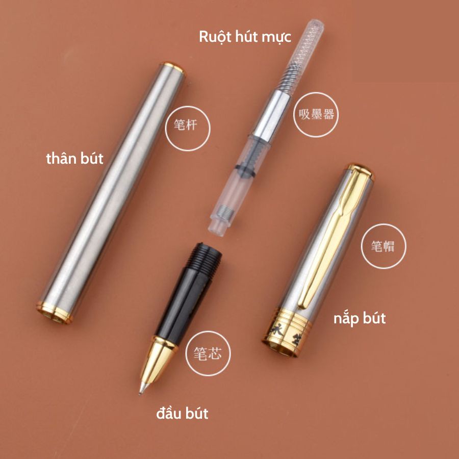 Bút máy ngòi cong cao cấp giá rẻ luyện viết Chữ Hán, chữ Trung Quốc có hộp kèm 2 ngòi dự phòng 0.7mm NHT Book