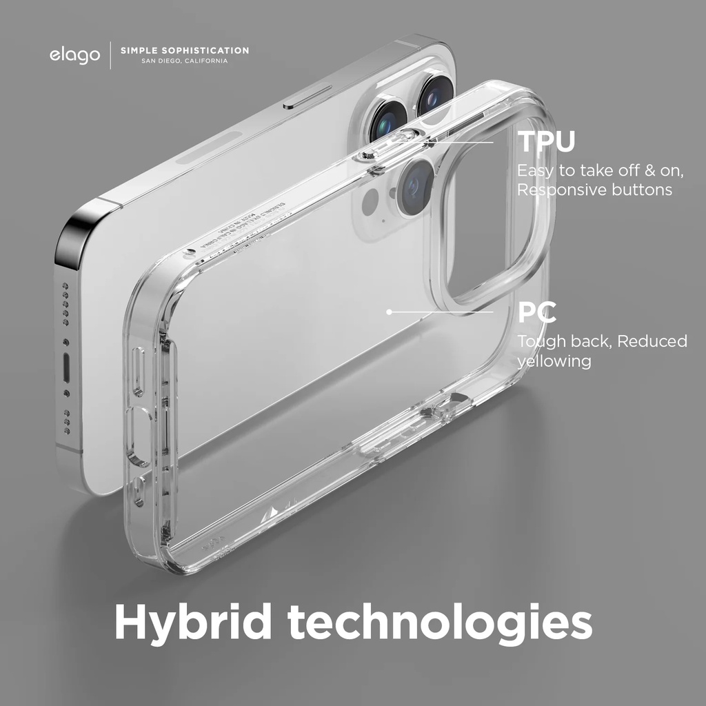 Ốp lưng chính hãng Elago Hybrid Case mặt lưng nhựa kính cao cấp cho IPhone 14 Series