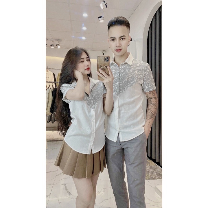 Áo Sơ mi Nam - Nữ CHẤT ĐŨI mẫu mới 2023 , IN HÌNH THƯƠNG HIỆU THỜI TRANG, Ngực chữ "V" - NEW UNISEX