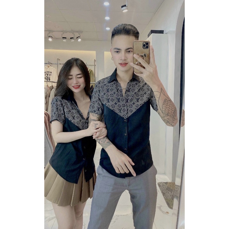 Áo Sơ mi Nam - Nữ CHẤT ĐŨI mẫu mới 2023 , IN HÌNH THƯƠNG HIỆU THỜI TRANG, Ngực chữ "V" - NEW UNISEX